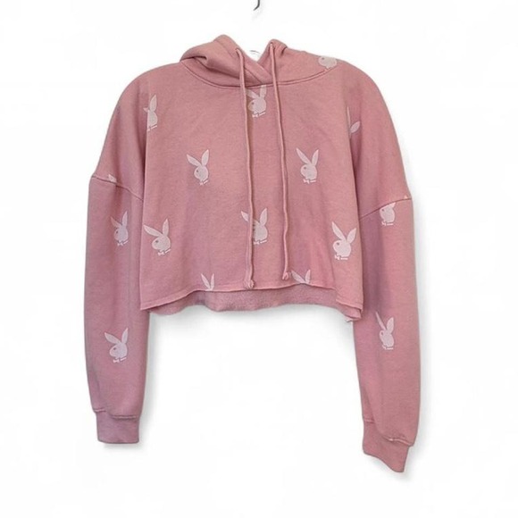 PLAYBOY MISGUIDED Pink Bunny Cropped Hoodie SMALL - Picture 1 of 4